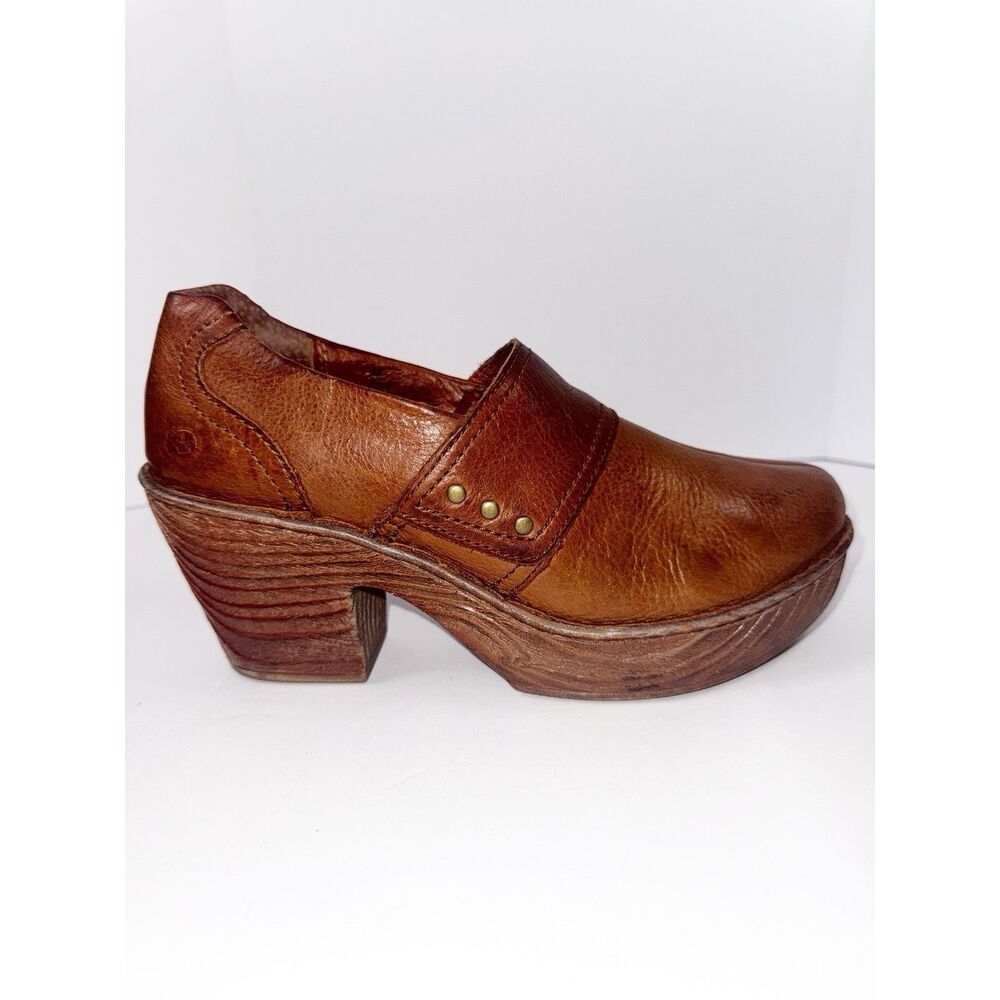 Born Chunky Platform Clogs Block Heels Studded Brown Leather Retro Y2K Western 9 - Picture 11 of 16